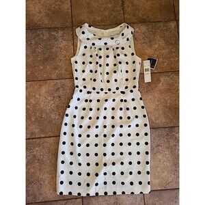 Karin Stevens Sz 10 Dress Sheath Black Cream Polka Dot Zipper Sleeveless